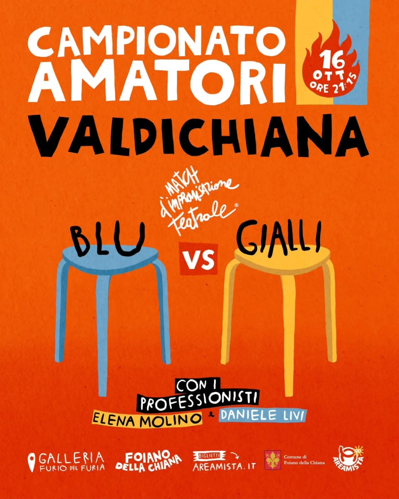 Locandina di Match di Improvvisazione Teatrale: Blu contro Gialli